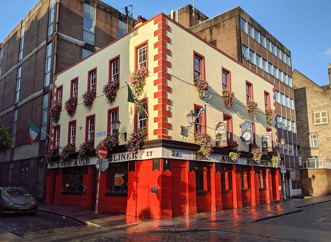 Traditional Irish pub interior with warm lighting